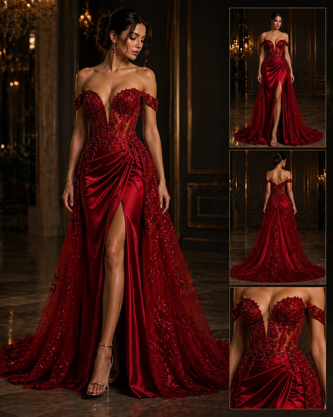 Modelo con vestido de gala elegante